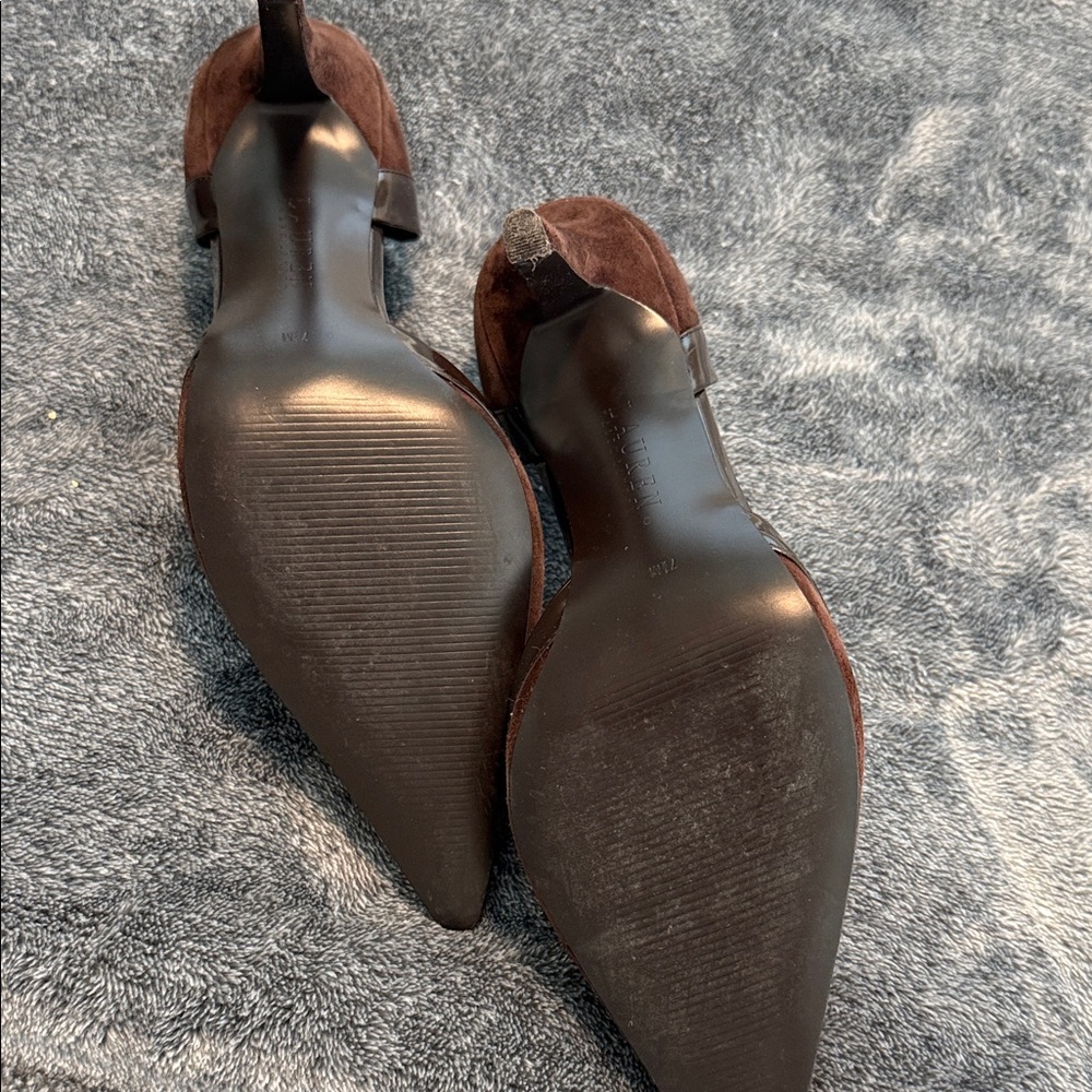 Ralph Lauren Dark Brown Suede/Patent Heels - Picture 5 of 5